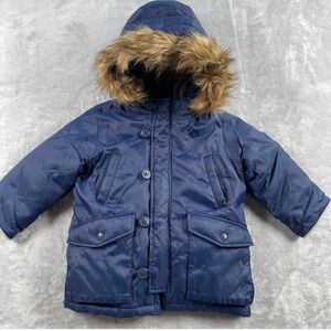 Baby Gap Coat 12-18m Toddler Blue Cold Control Max Faux Fur Hood Warmest Puffer